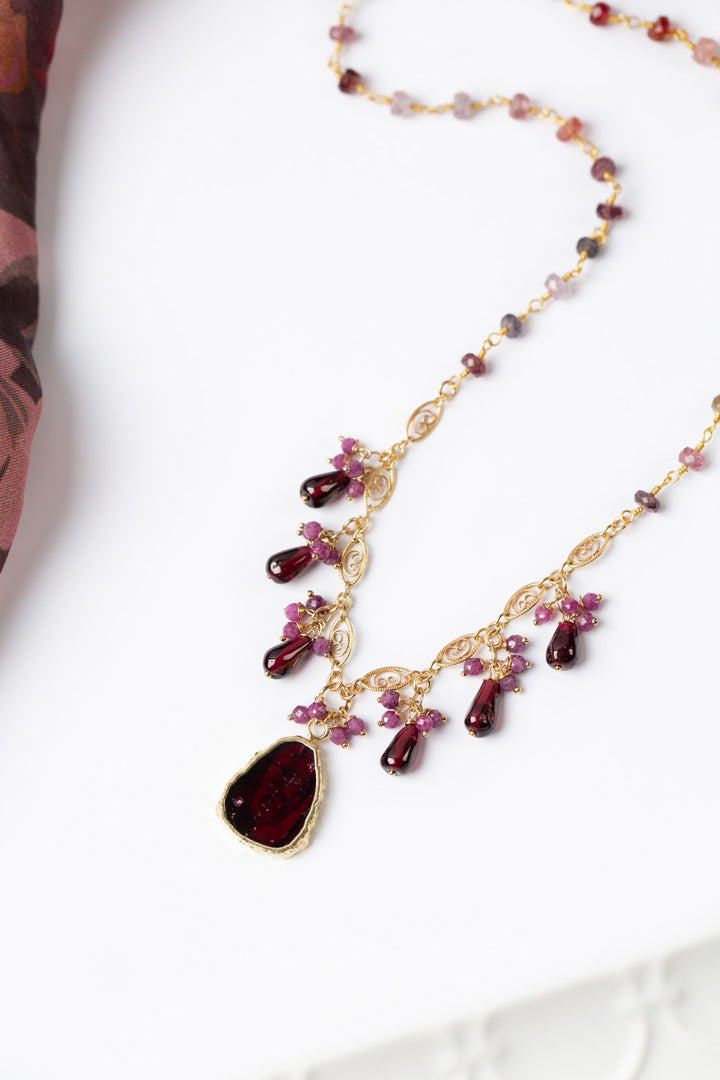 Decadence 15.75-17.75" Ruby With Garnet Cluster Necklace