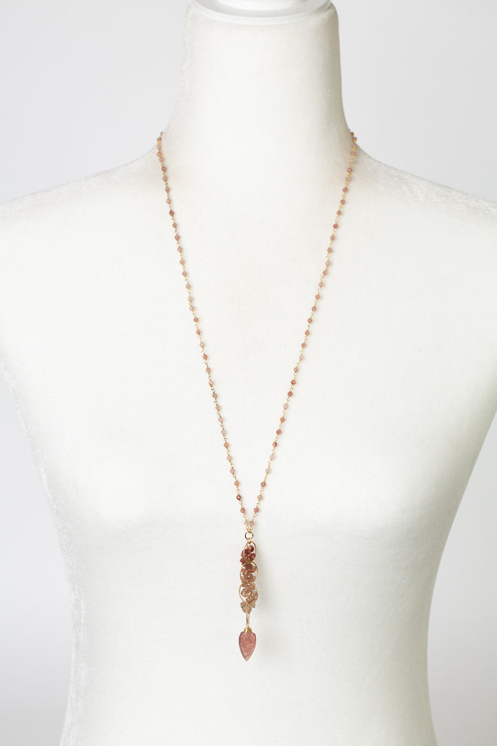 Divinity 27.5-29.5" Ombre Andesine, Fire Quartz With Faceted Strawberry Quartz Arrowhead Cluster Necklace