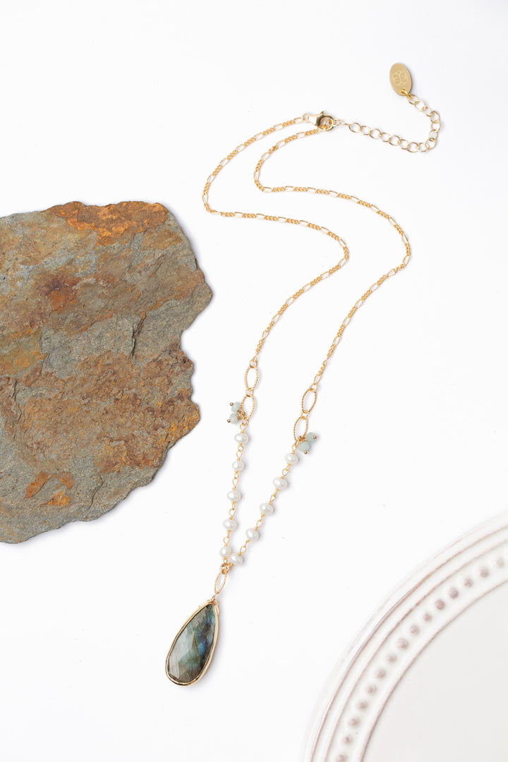 Dreams & Flowers 16-18" Pearl With Labradorite Simple Necklace