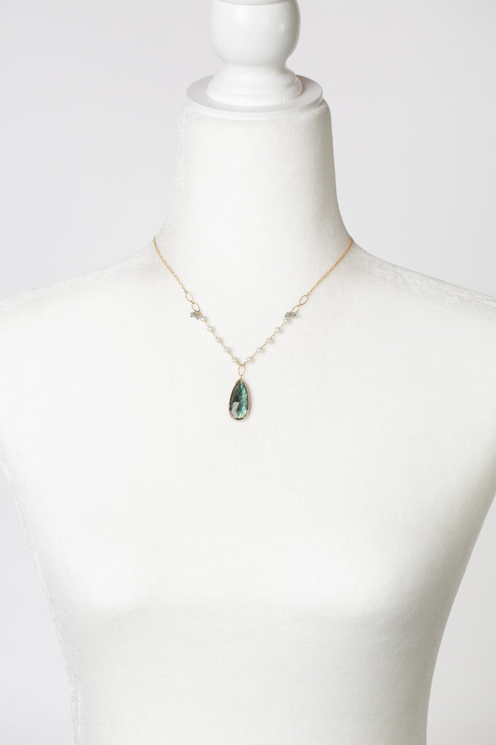 Dreams & Flowers 16-18" Pearl With Labradorite Simple Necklace