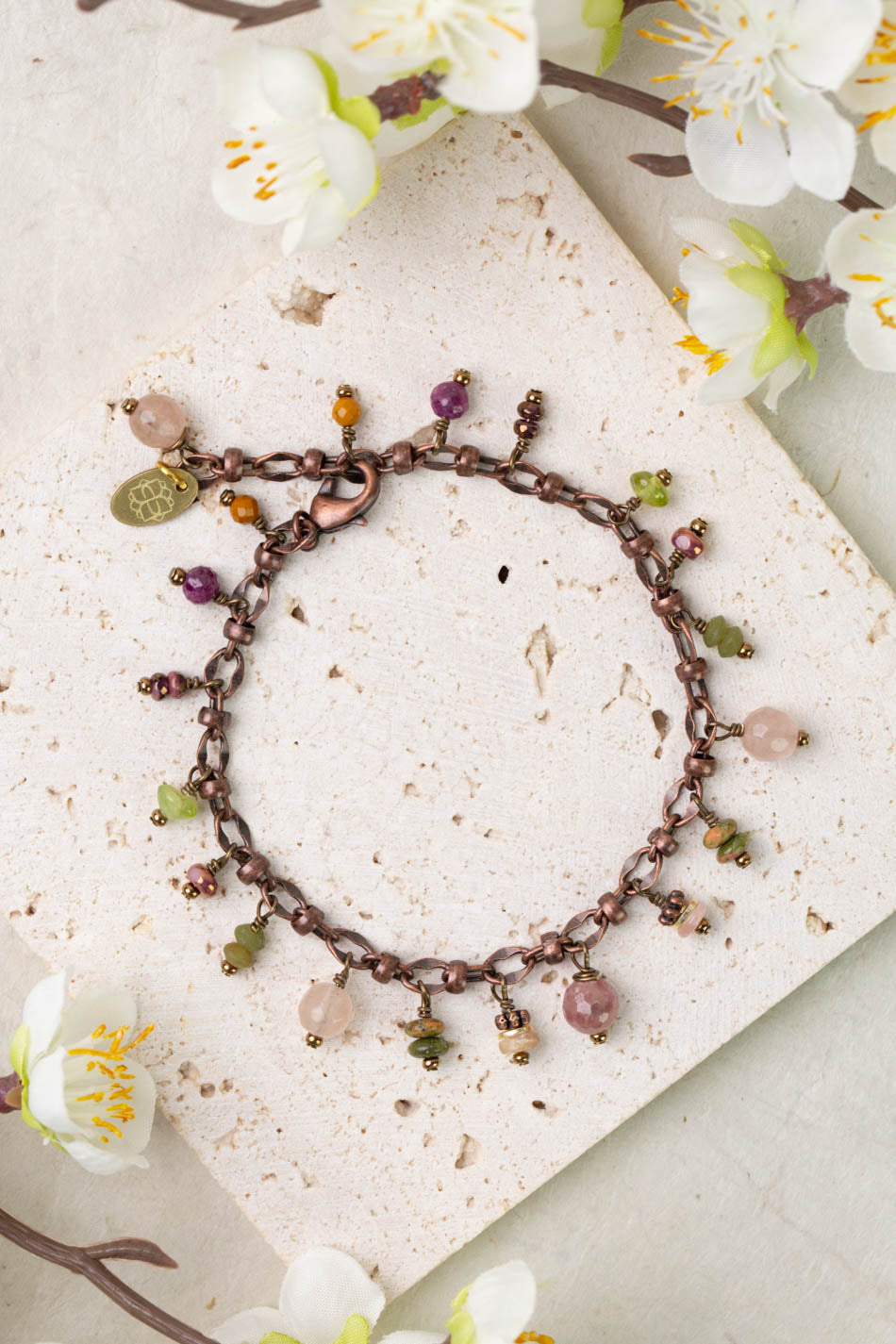 Dominion 8" Unakite, Peridot, Ruby Simple Bracelet