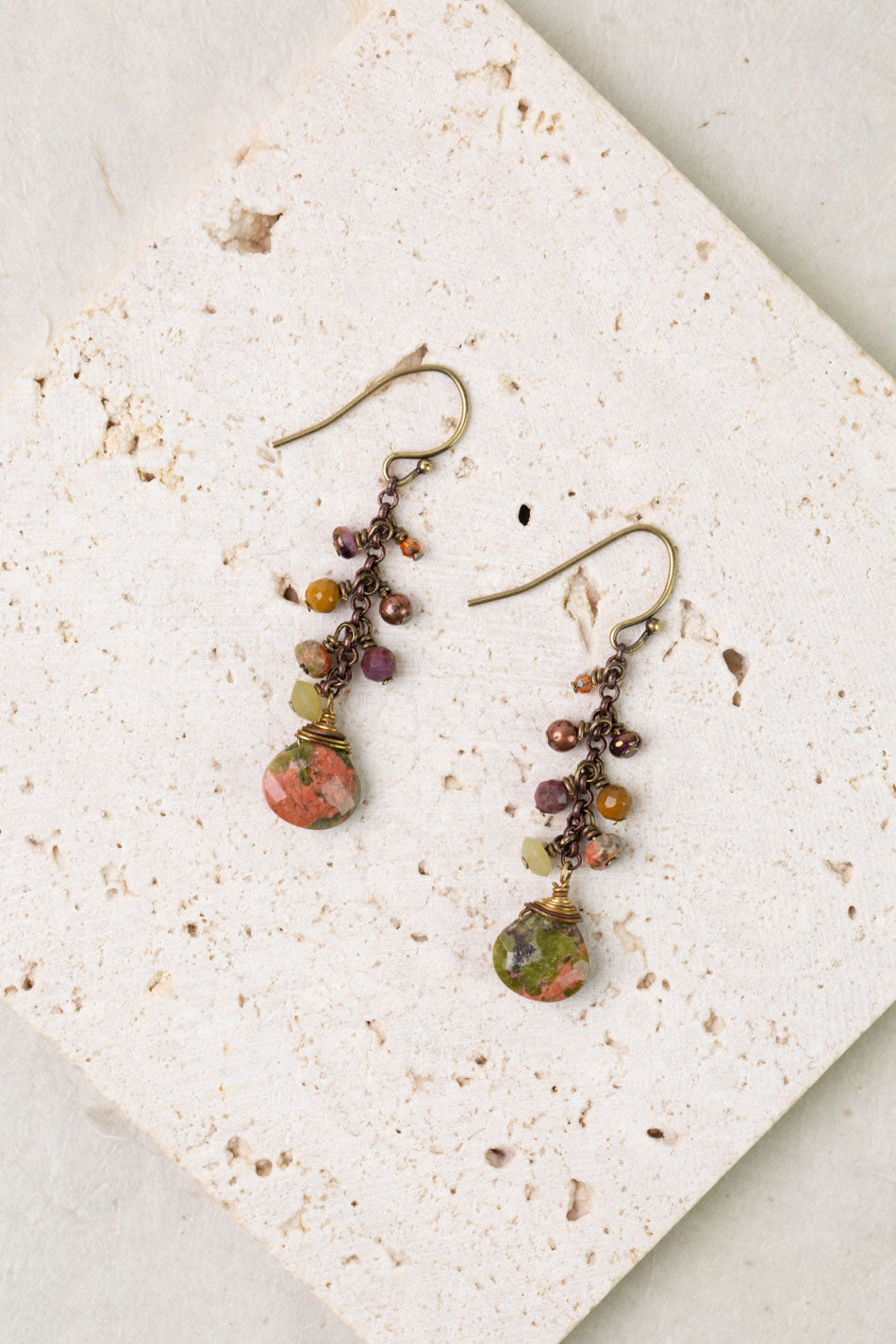 Dominion Unakite, Afghan Jade, Mookaite Cluster Earrings
