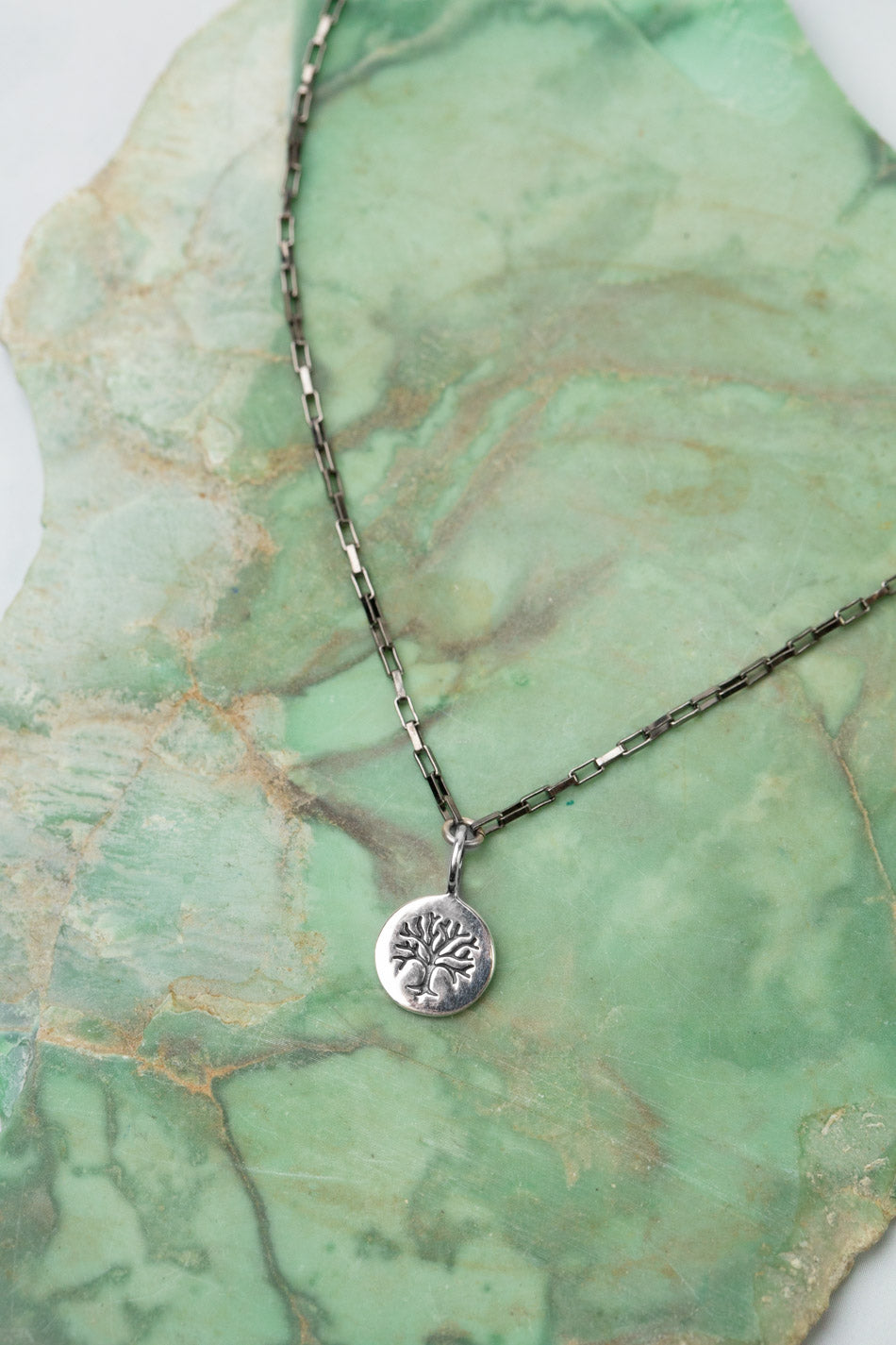 Eclipse 16.5-18.5" Sterling Silver Tree Stamped Pendant Simple Necklace