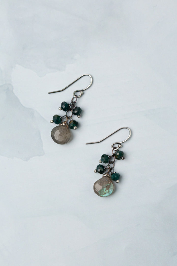 Eclipse Crystal With Faceted Labradorite Briolette Cluster Earrings