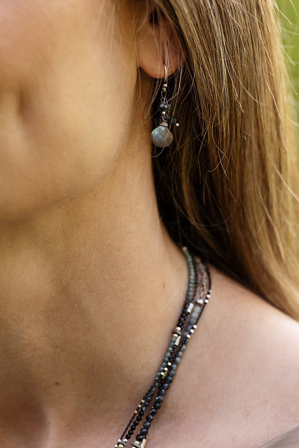 Eclipse Crystal With Faceted Labradorite Briolette Cluster Earrings