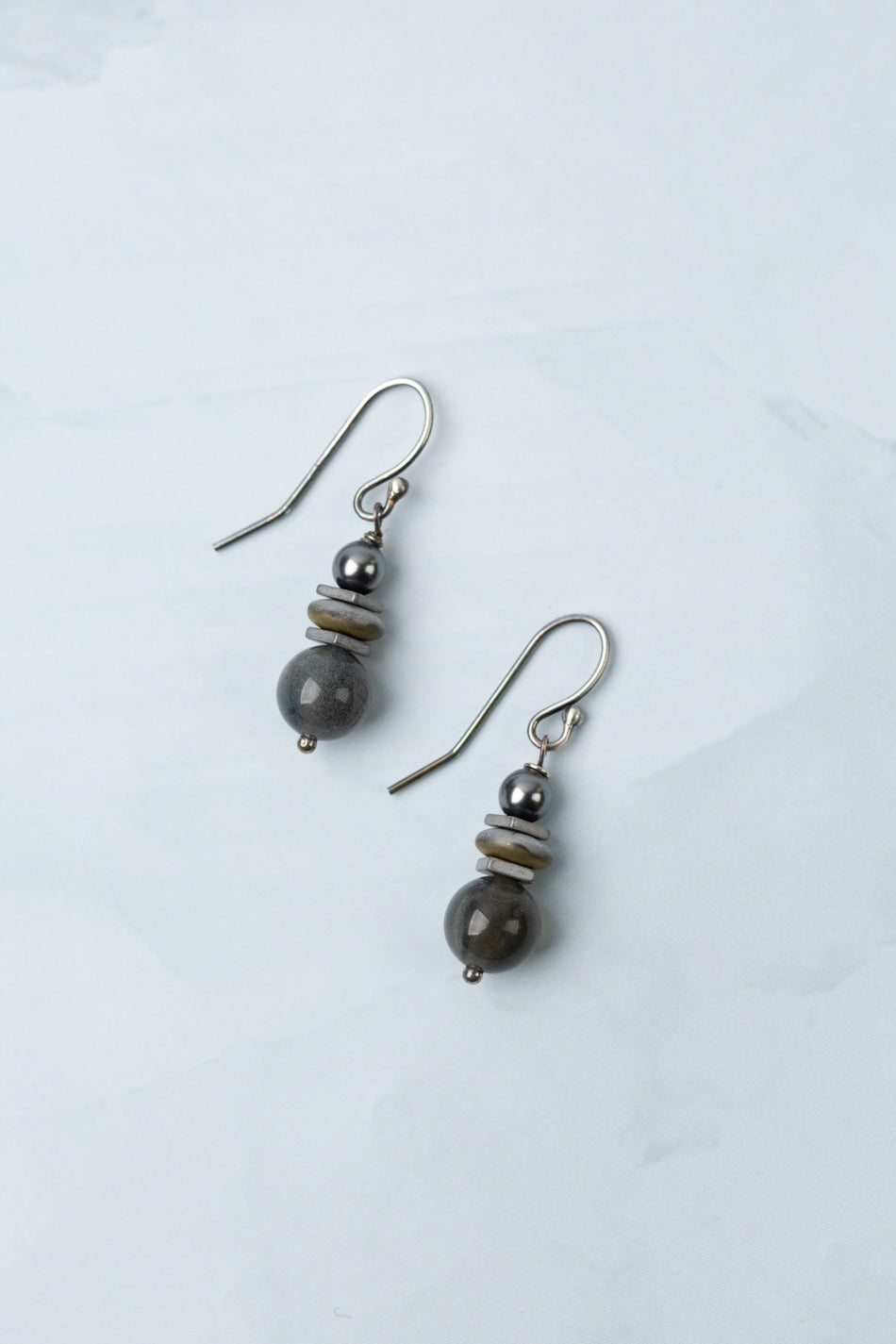 Eclipse Hematite, Crystal, Pearl With Spectrolite, Labradorite Simple Earrings