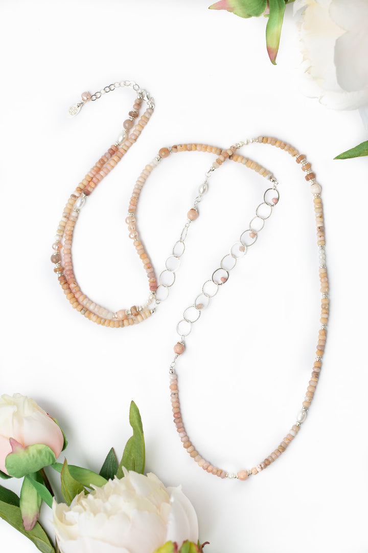 Embrace 43.5-45.5" Freshwater Pearl, Pink Opal, Moonstone Collage Necklace