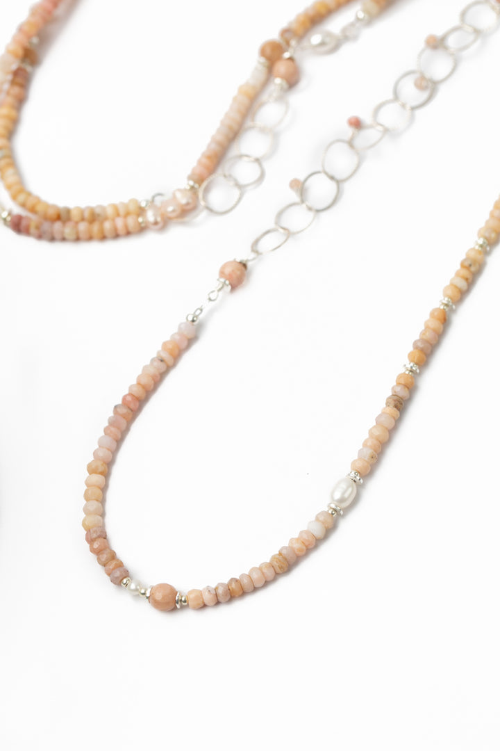 Embrace 43.5-45.5" Freshwater Pearl, Pink Opal, Moonstone Collage Necklace