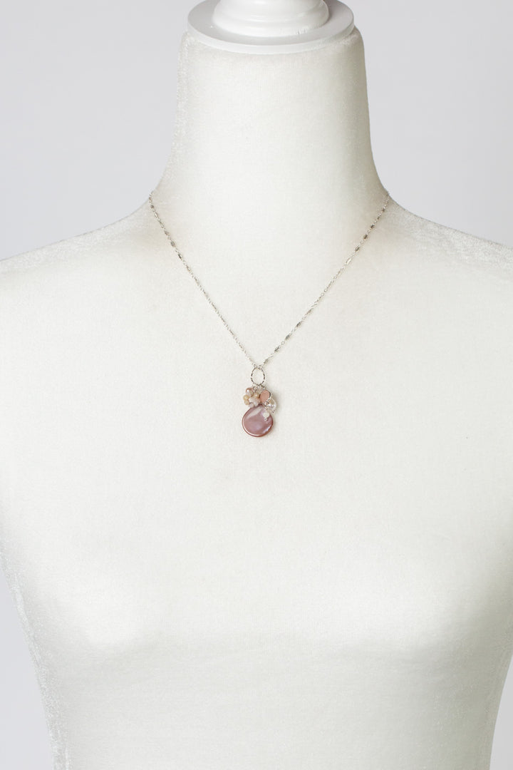 Embrace 16.5-18.5" Freshwater Pearl, Peach Moonstone, Pink Opal With Abalone Cluster Necklace