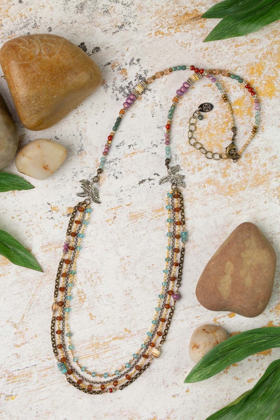Earthen 24.5-26.5" Amazonite, Czech Glass, Turquoise Multistrand Necklace