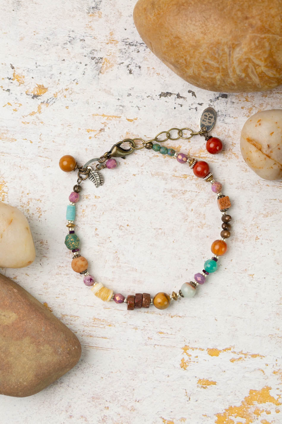 Earthen 7.5-8.5" Jasper, Czech Glass, Turquoise Simple Bracelet