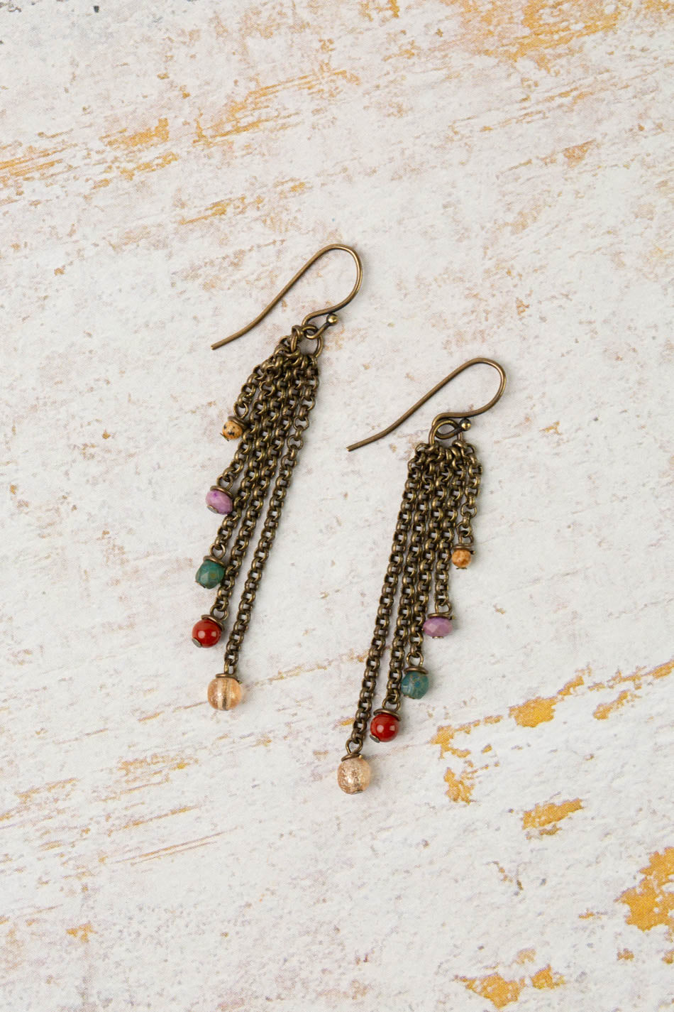 Earthen Czech Glass Tassel Earrings