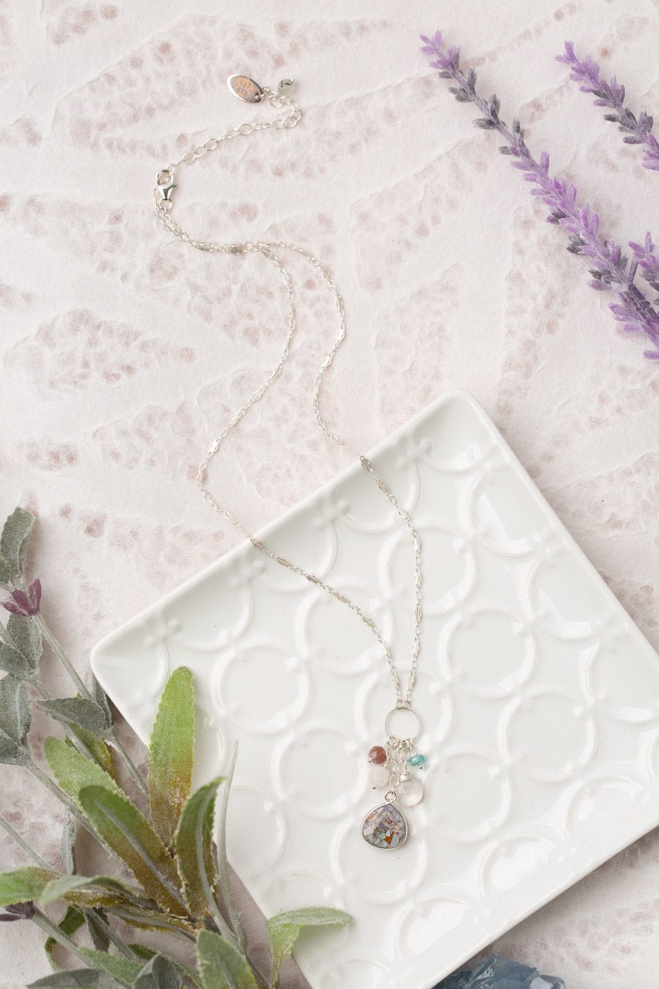 Fae 16.25-18.25" Aquamarine, Moonstone With Opal Mosaic Simple Necklace