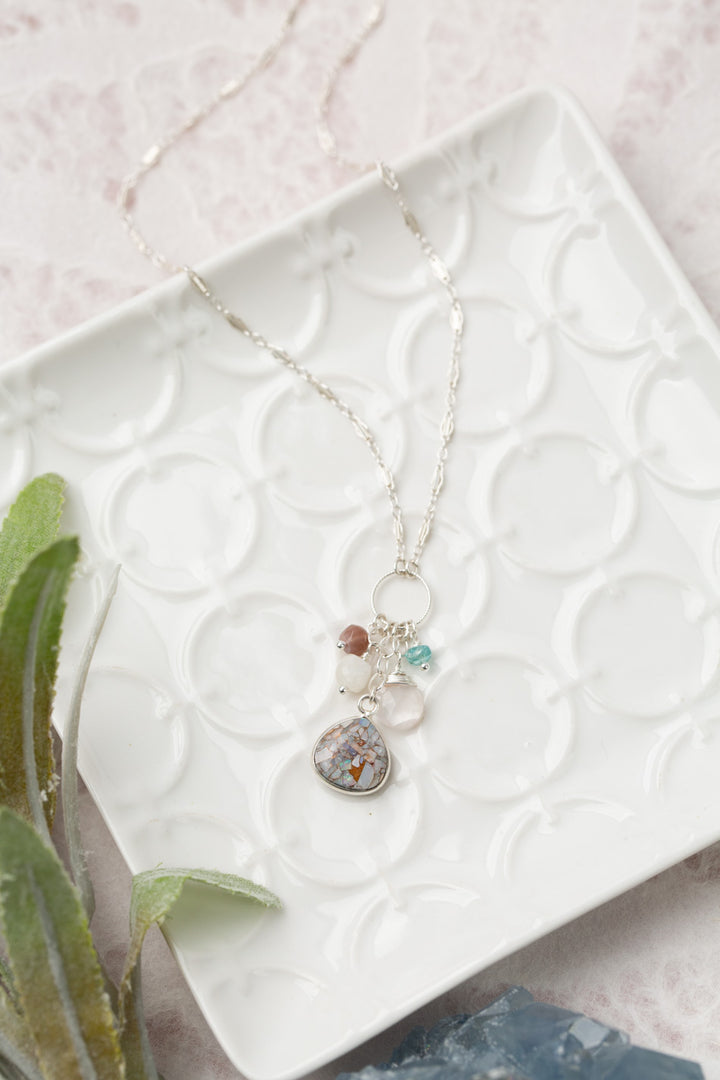 Fae 16.25-18.25" Aquamarine, Moonstone With Opal Mosaic Simple Necklace