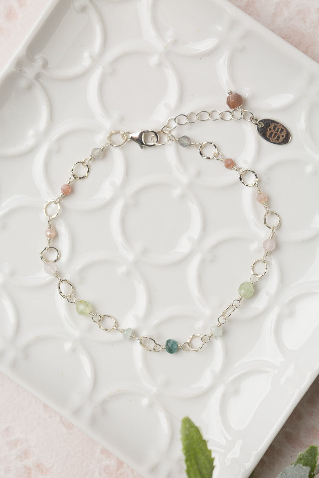 Fae 7.5-8.5" Aquamarine, Prehnite, Rainbow Moonstone Simple Bracelet