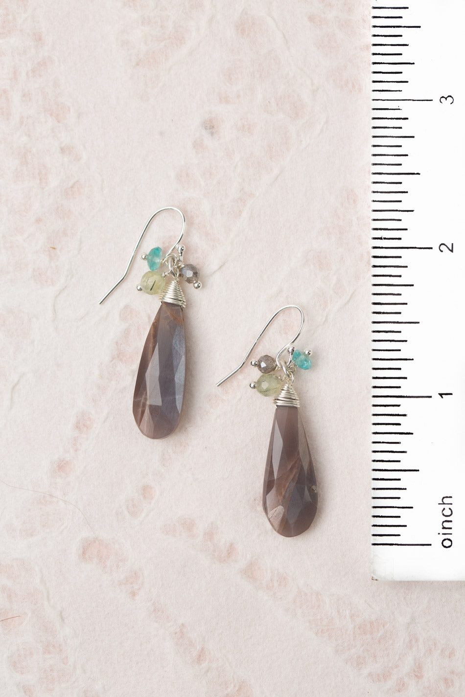 Fae Zircon, Prehnite, Labradorite With Chocolate Moonstone Dangle Earrings