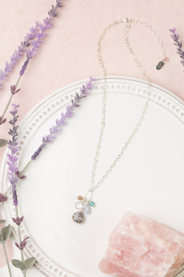 Fae 16.5-18.5" Blue Lace Chalcedony, Rose Quartz, Blue Apatite, Chocolate Moonstone With Cracked Opal Mosaic Cluster Necklace