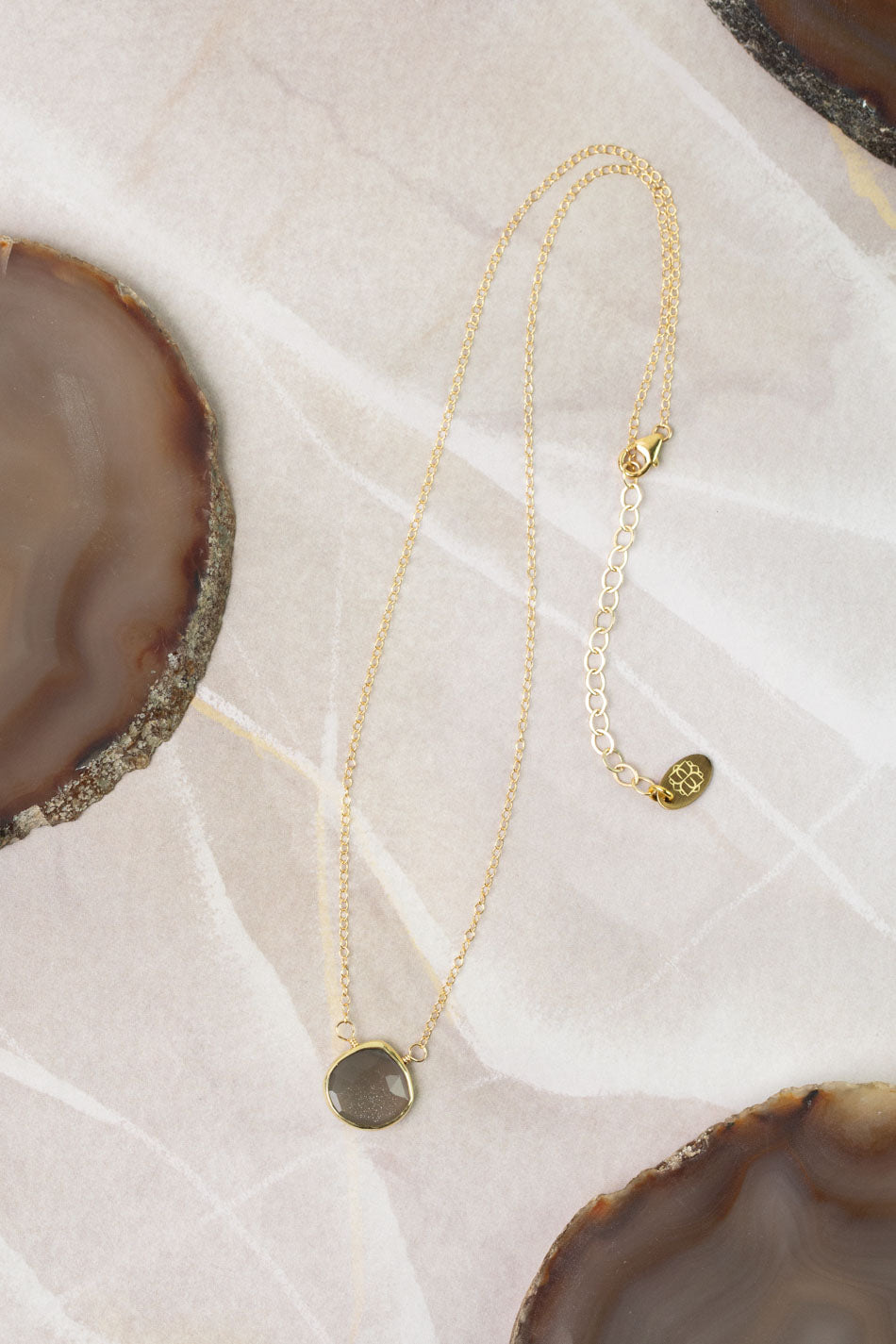 Favorites 14.5-16.5" Faceted Grey Moonstone Bezel Simple Necklace