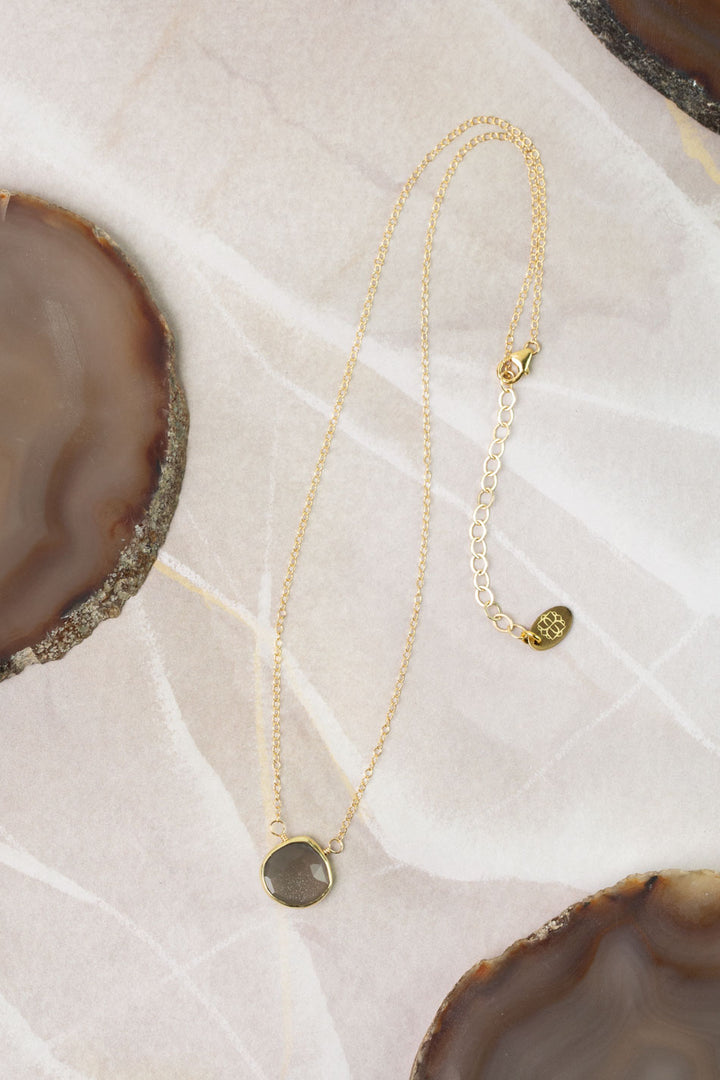Favorites 14.5-16.5" Faceted Grey Moonstone Bezel Simple Necklace