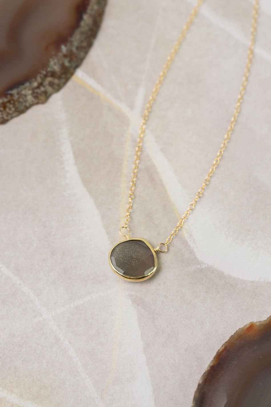 Favorites 14.5-16.5" Faceted Grey Moonstone Bezel Simple Necklace