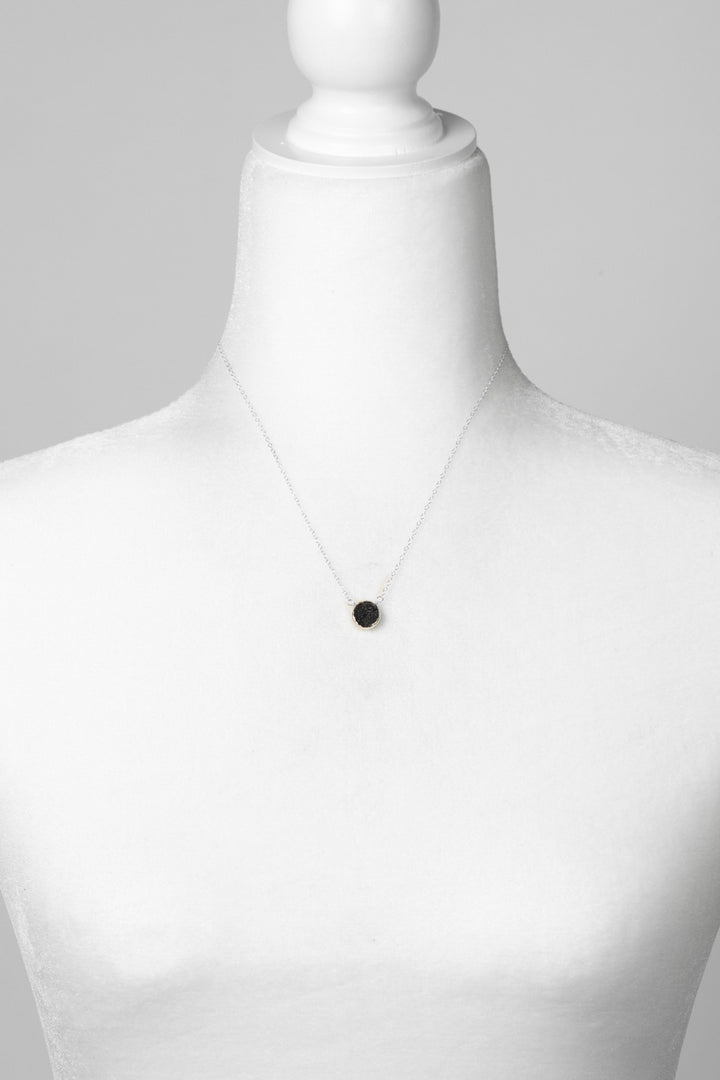 Favorites 16-18" Silver Black Druzy Simple Necklace
