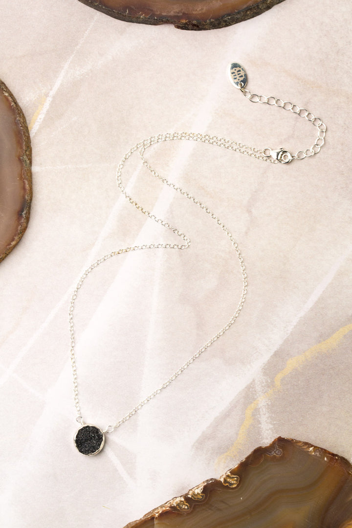 Favorites 16-18" Silver Black Druzy Simple Necklace