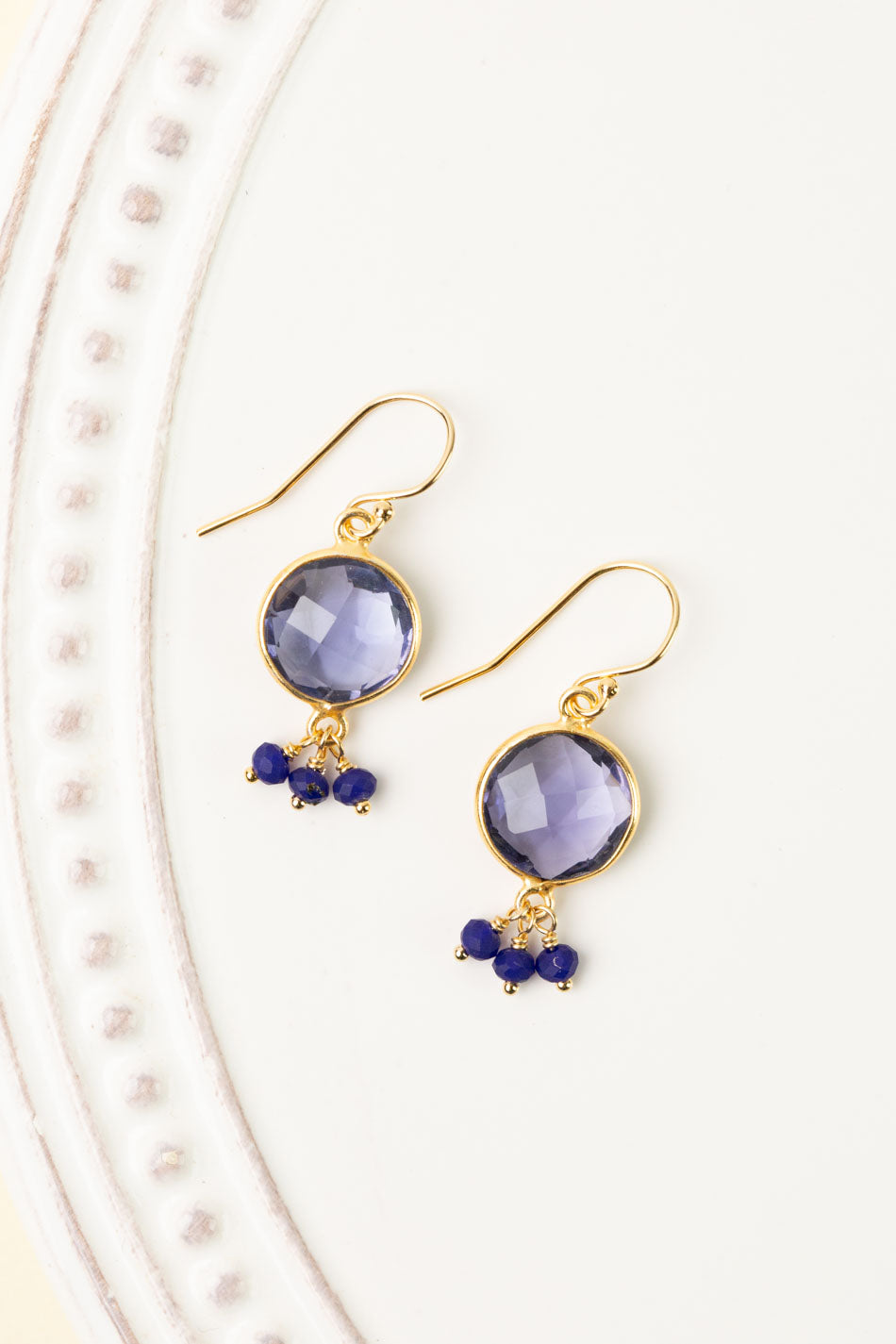 Forget Me Not Gold Plated Faceted Iolite Cluster Earrings