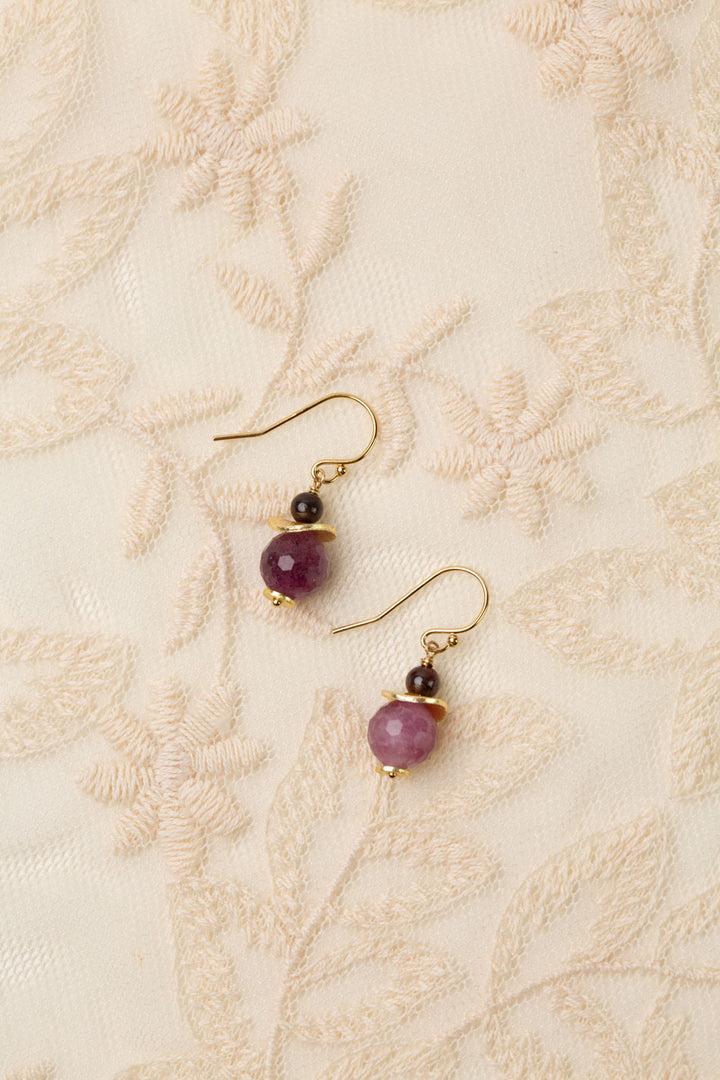Gumdrop Faceted Ruby, Garnet Simple Earrings