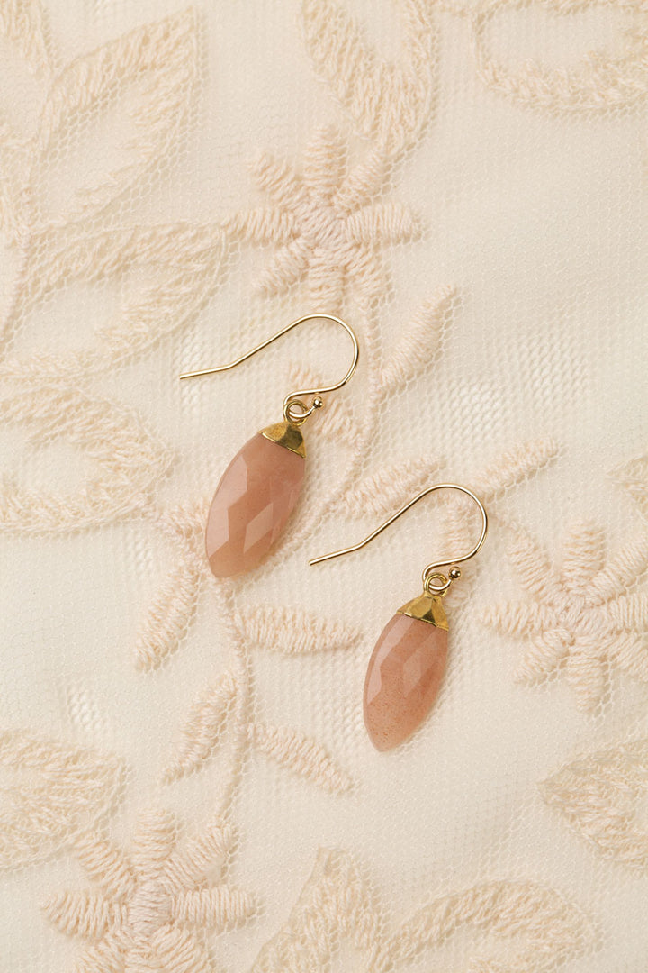 Gumdrop Peach Moonstone Gold Bezel Simple Earrings