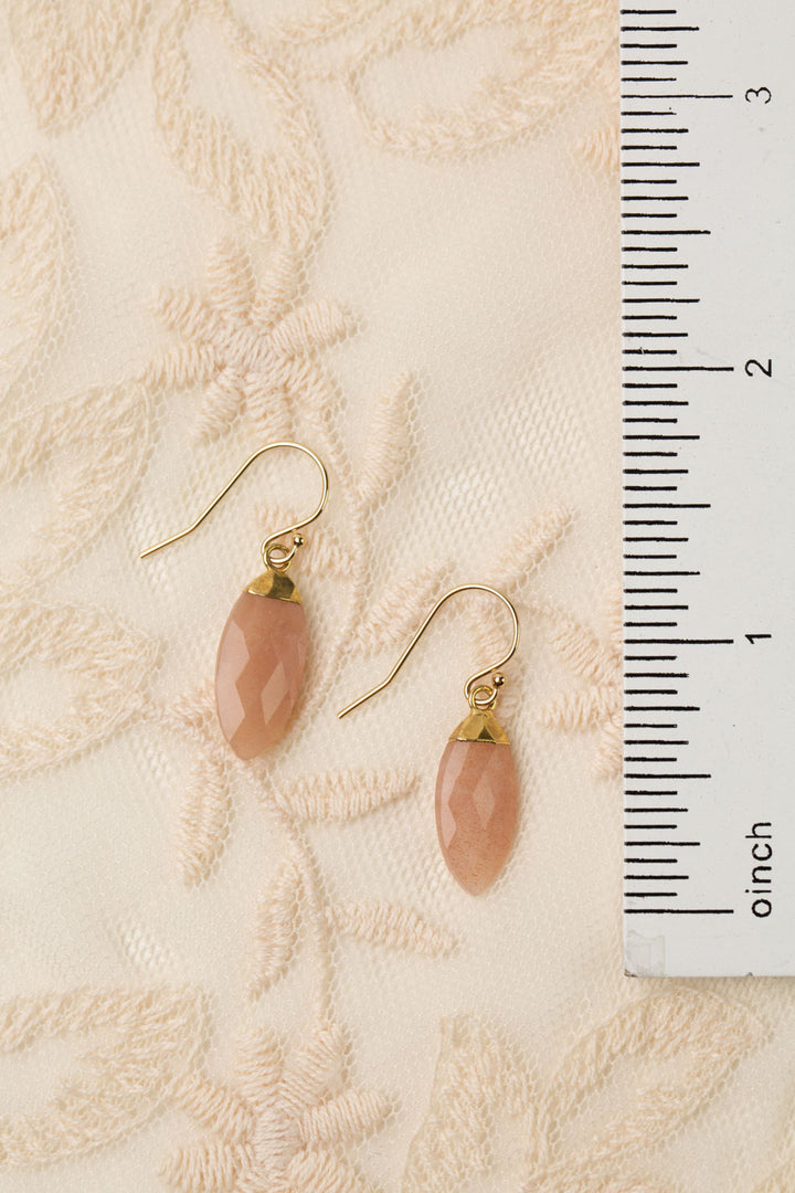 Gumdrop Peach Moonstone Gold Bezel Simple Earrings