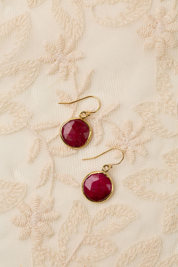Gumdrop Faceted Ruby Bezel Simple Earrings
