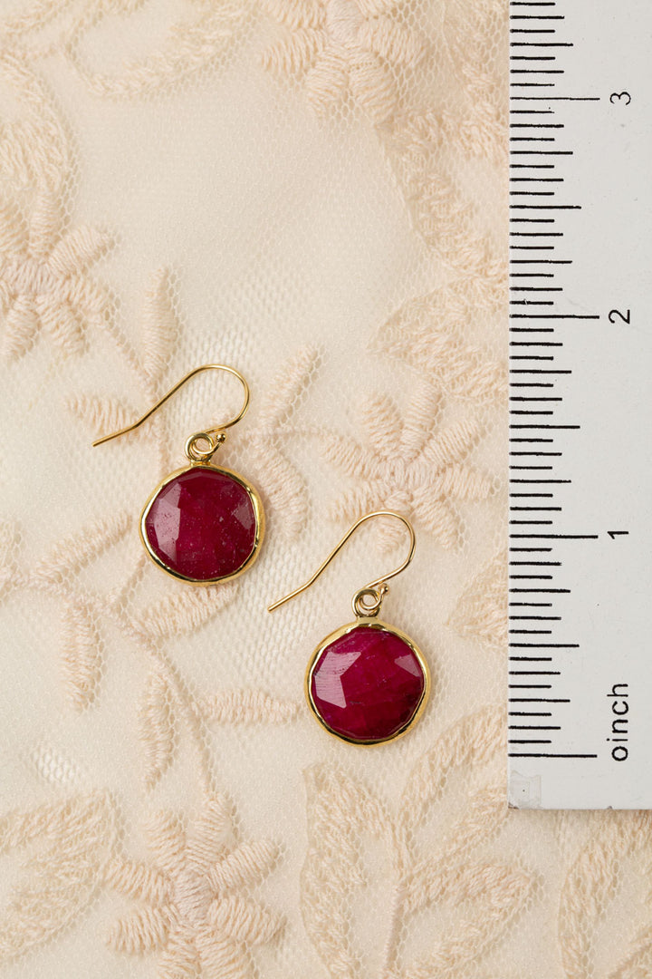 Gumdrop Faceted Ruby Bezel Simple Earrings