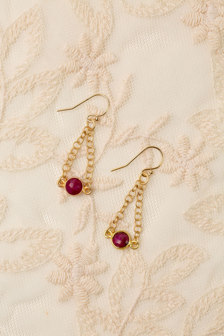 Gumdrop Ruby Bezel Dangle Earrings
