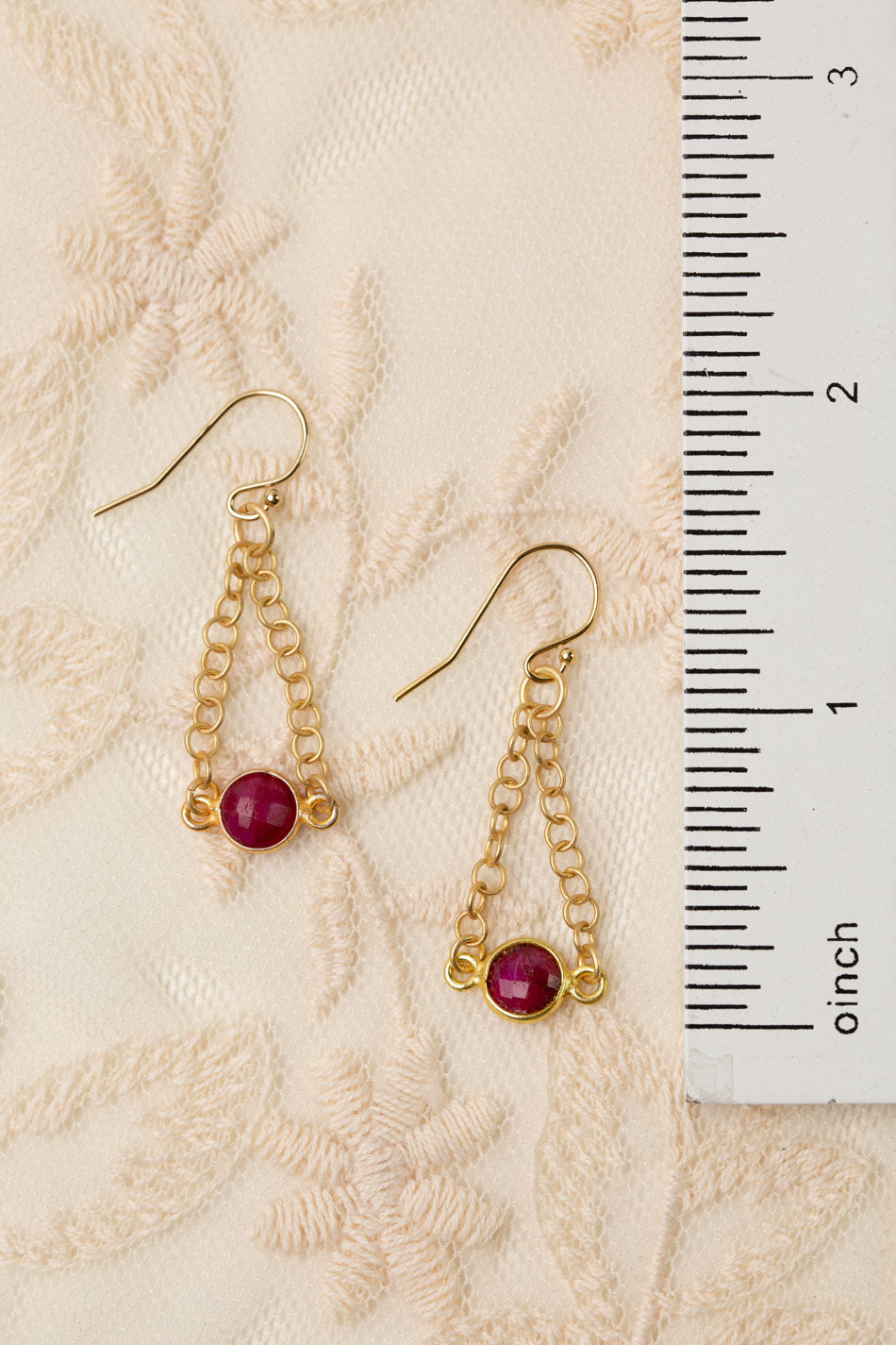 Gumdrop Ruby Bezel Dangle Earrings