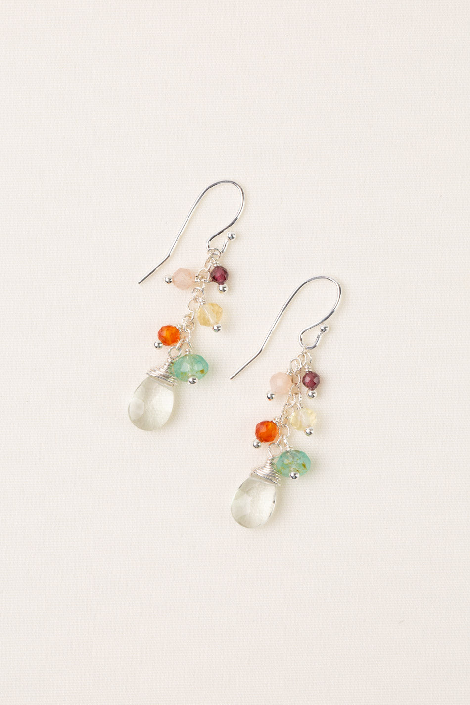 Gentle Breeze Peach Moonstone, Czech Glass, Carnelian Cluster Earrings