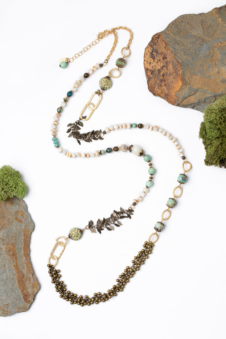 Heron 42.75-44.75" Neon Apatite, Amazonite, Mother Of Pearl Collage Necklace