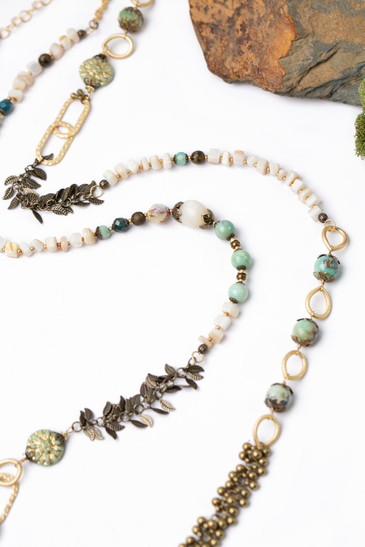 Heron 42.75-44.75" Neon Apatite, Amazonite, Mother Of Pearl Collage Necklace
