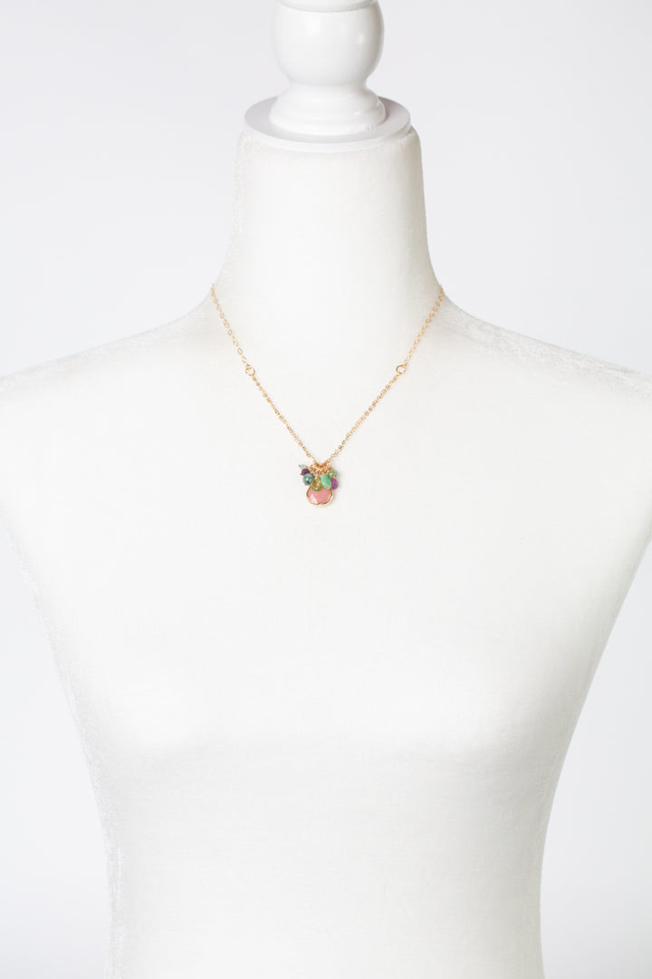 Hope 16-18" Ruby, Chrysoprase, Peridot With Pink Opal Cluster Necklace