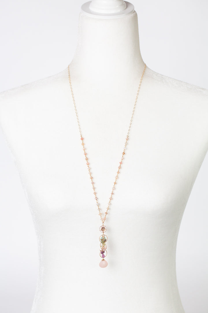 Hope 28.5-30.5" Pearl, Ruby, Czech Glass With Pink Opal Cluster Necklace