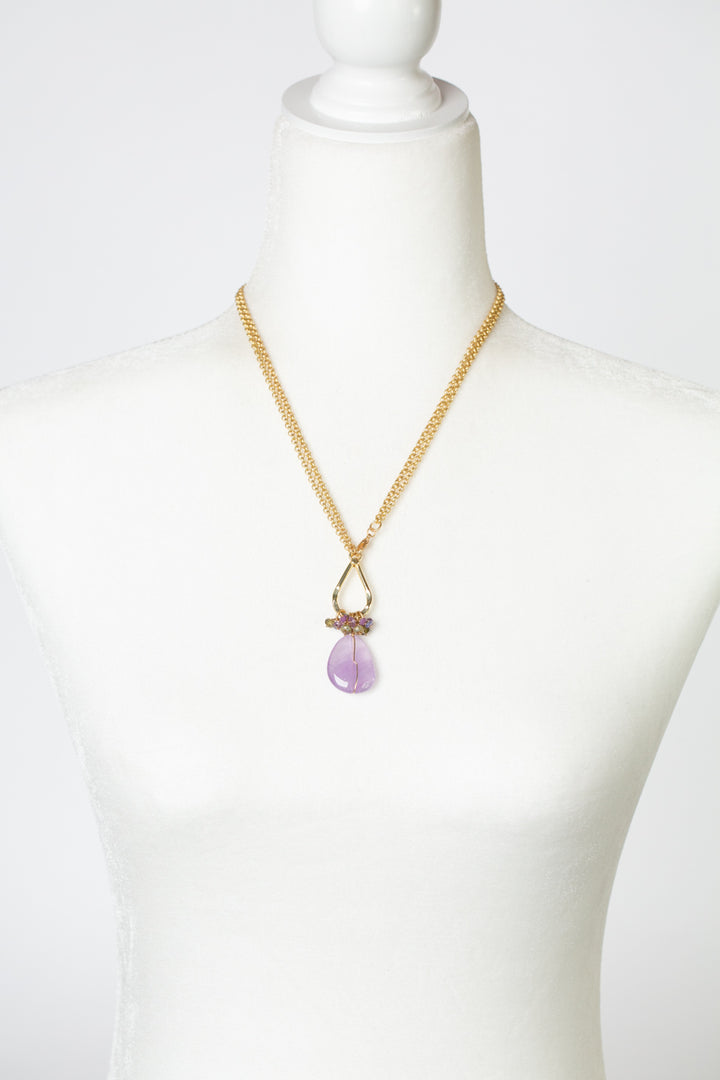 Hydrangea 19.75 or 38.5" Tanzanite, Phosphosiderite, Czech Glass With Amethyst Simple Necklace