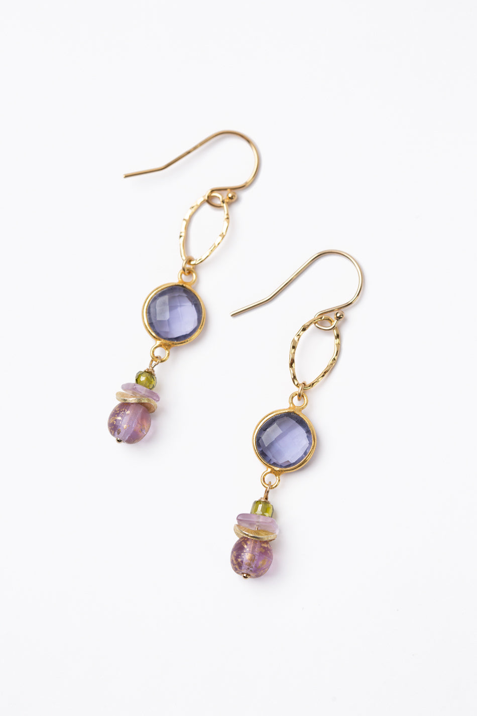 Hydrangea Amethyst, Czech Glass With Tanzanite Quartz Cluster Earrings