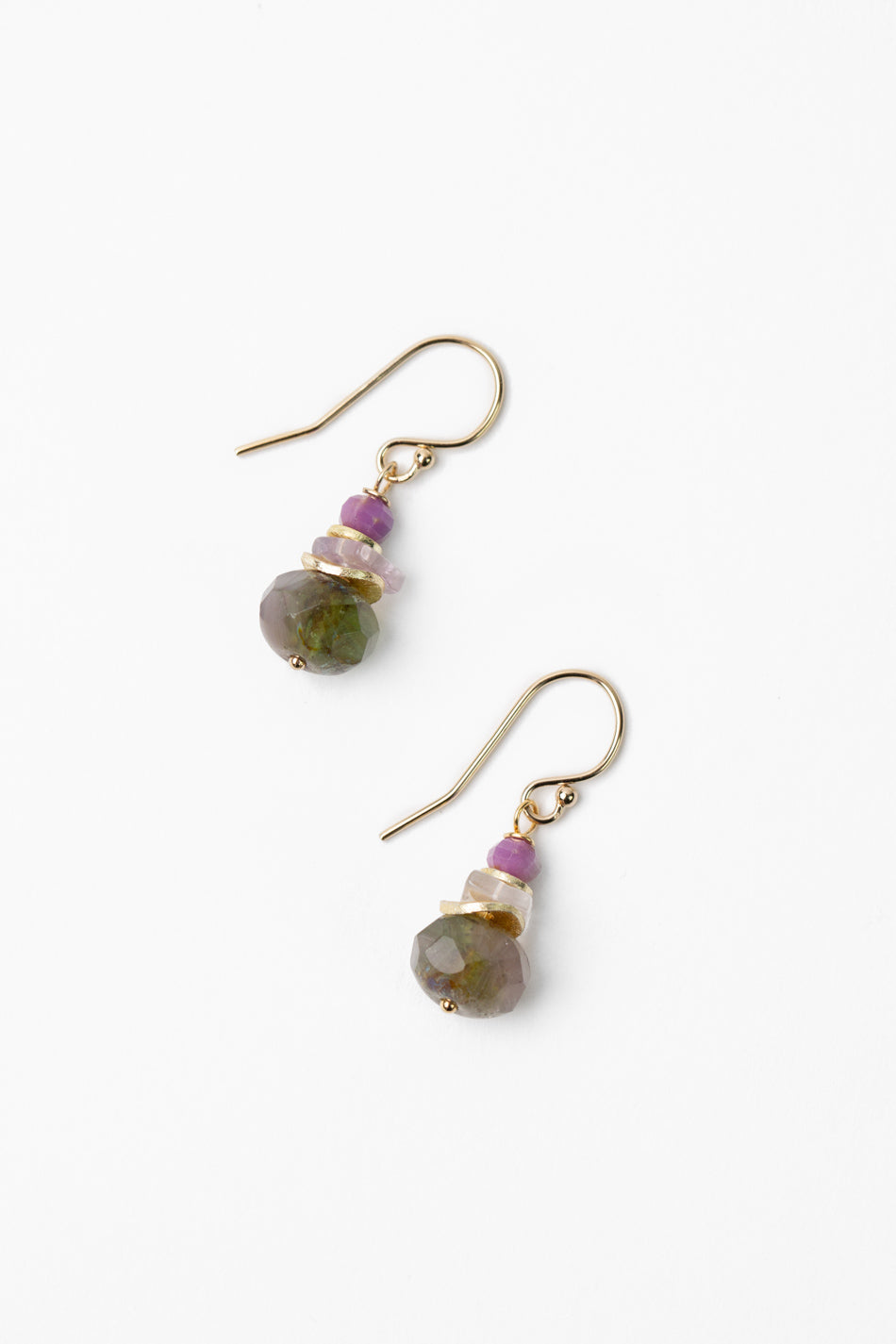 Hydrangea Amethyst, Phosphosiderite, Czech Glass Stacked Simple Earrings