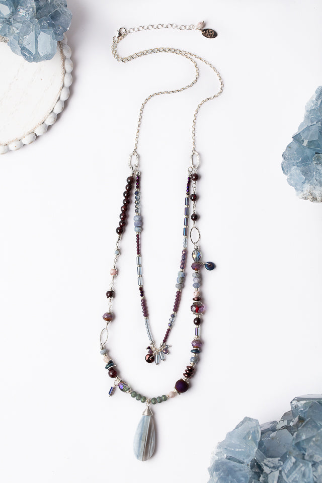 Horizon 22.5-24.5" Garnet, Crystal With Blue Opal Multistrand Necklace