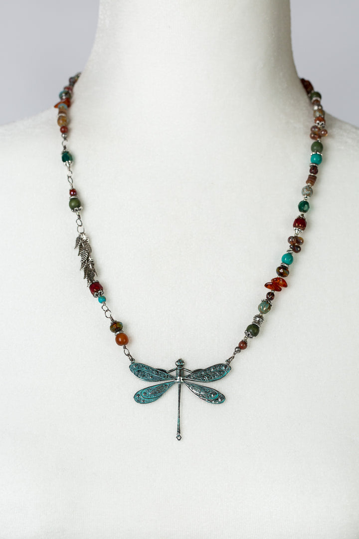 Lakeside 21-23" Jasper, Turquoise, Patina Dragonfly Focal Necklace