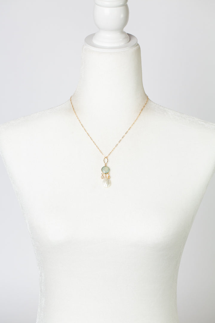 Limited Edition 17.25-19.25" Chalcedony with Mother Of Pearl Smooth Teardrop Simple Necklace