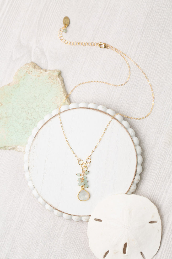 Limited Edition 15.25-17.25" Faceted Chalcedony With Mother Of Pearl Smooth Teardrop Bezel Simple Necklace