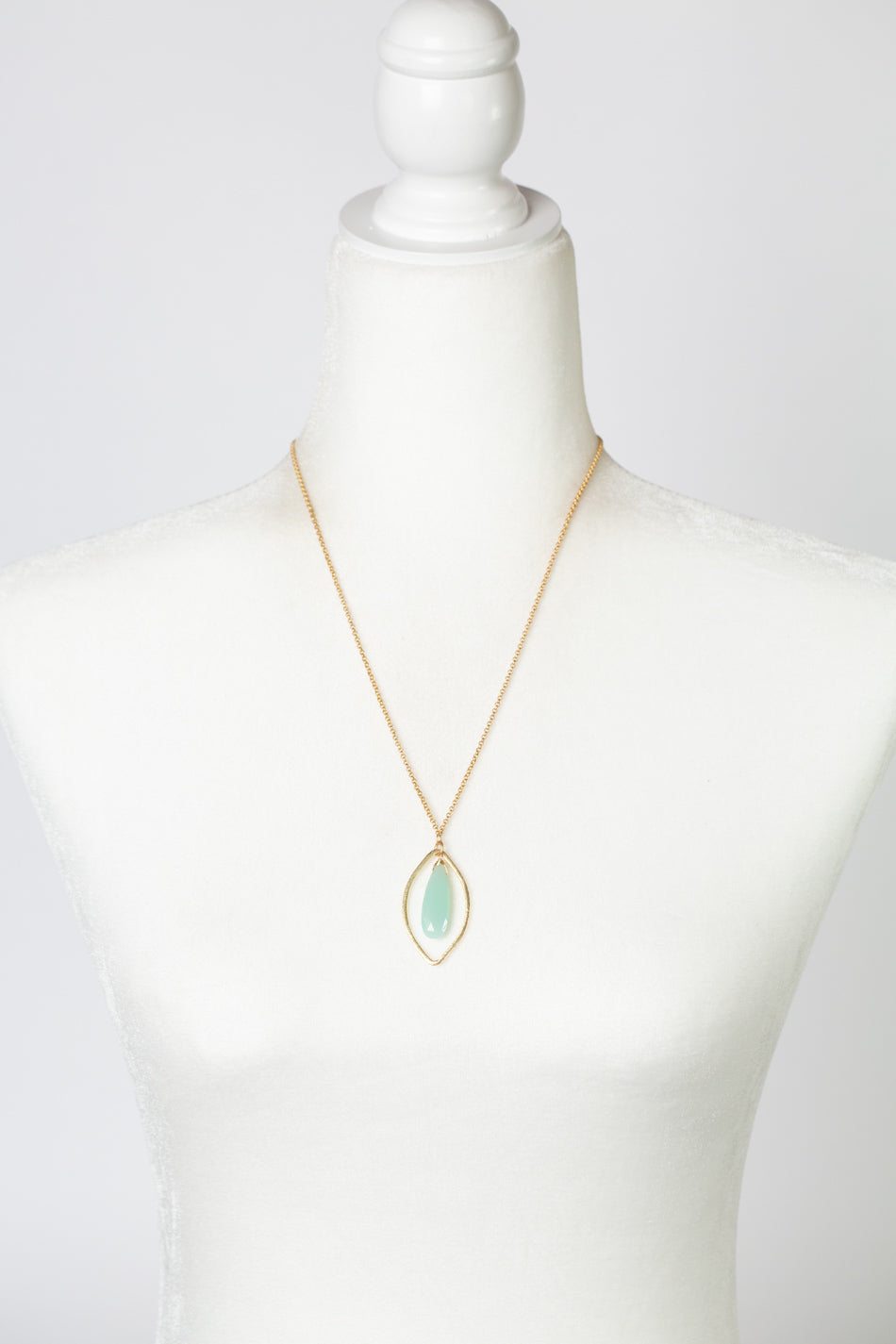 Limited Edition 20-22" Faceted Chalcedony Long Drop With Brushed Gold Oval Simple Necklace