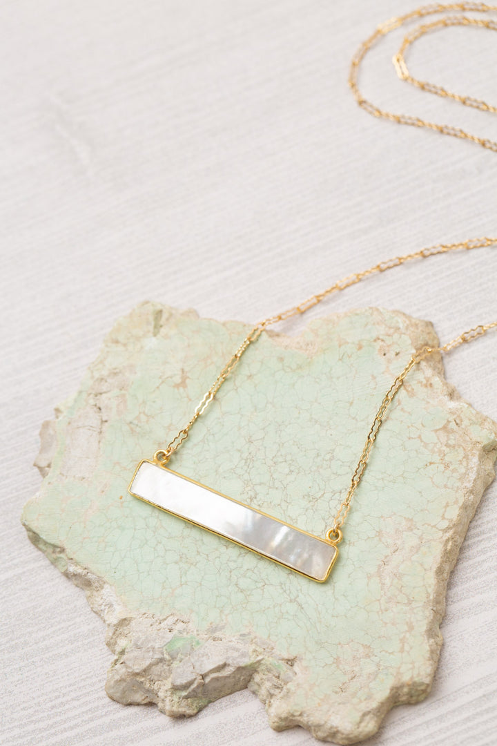 Limited Edition 17.25-19.25" Mother Of Pearl Bar Bezel Simple Necklace