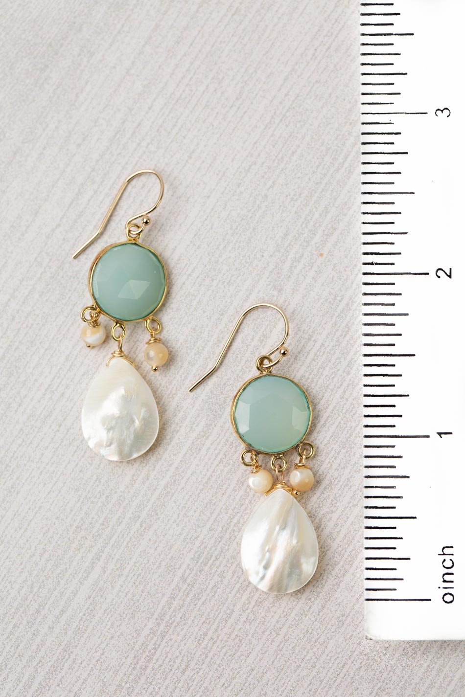 Limited Edition Faceted Chalcedony Bezel With Smooth Mother Of Pearl Teardrop Statement Earrings