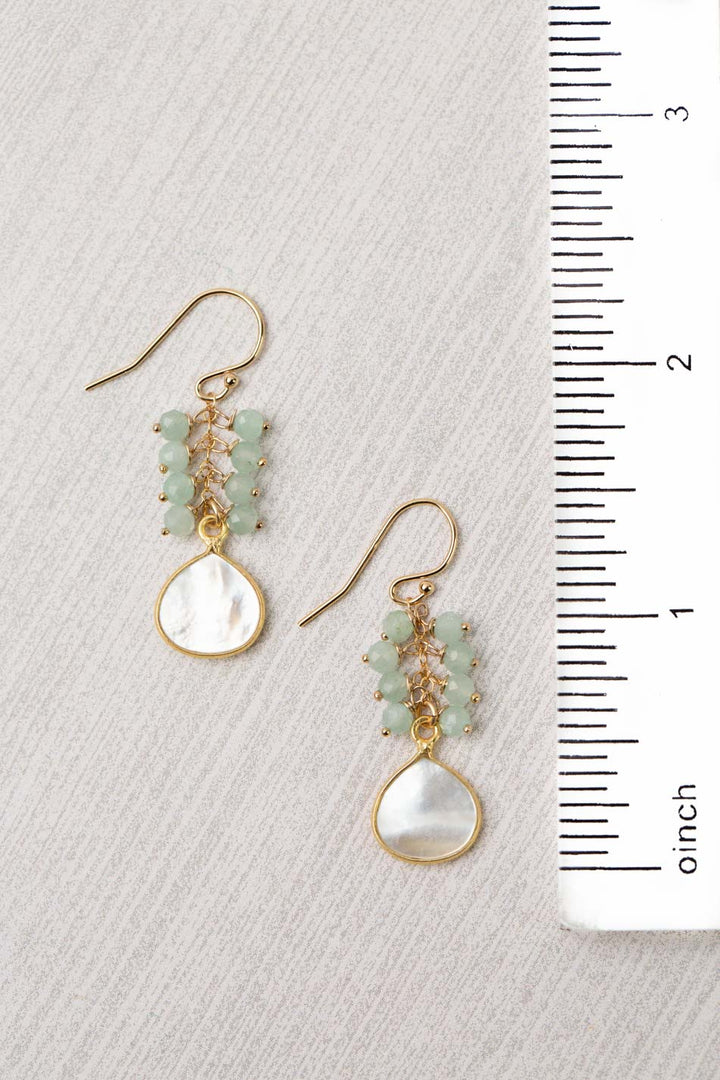 Limited Edition Faceted Chalcedony With Mother Of Pearl Teardrop Bezel Cluster Earrings